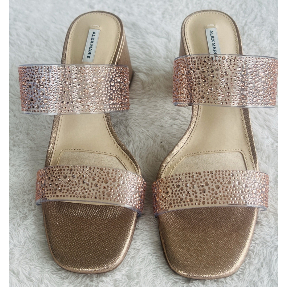 Alex Marie Size 9 Austyn Bronze Rhinestone Clear High Heel Dress Sandals NWT